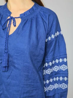 Vicci Germany Blusen<Damen Leinenbluse blau bedruckt