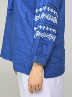 Vicci Germany Blusen<Damen Leinenbluse blau bedruckt