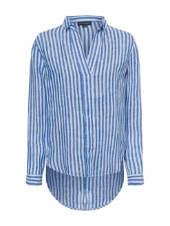 Franco Callegari Blusen<Damen Leinenbluse weiß blau gestreift