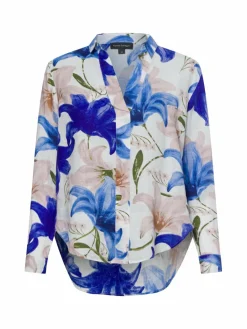 Franco Callegari Blusen<Damen Leinenbluse weiß blau gemustert