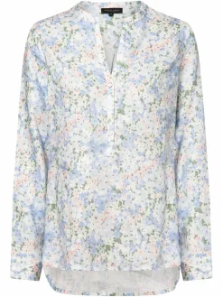 Marie Lund Blusen<Damen Leinenbluse weiß hellblau gemustert