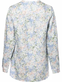 Marie Lund Blusen<Damen Leinenbluse weiß hellblau gemustert