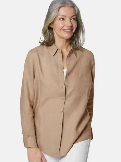 Goldner Blusen<Damen Leinenbluse - Bequeme Damen Businessbluse melange uni