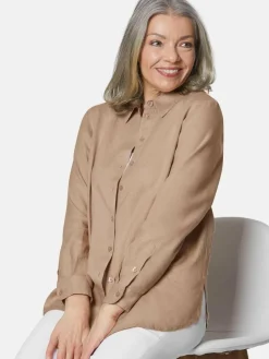 Goldner Blusen<Damen Leinenbluse - Bequeme Damen Businessbluse melange uni