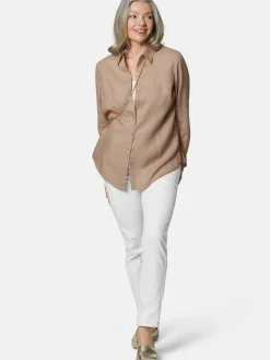 Goldner Blusen<Damen Leinenbluse - Bequeme Damen Businessbluse melange uni