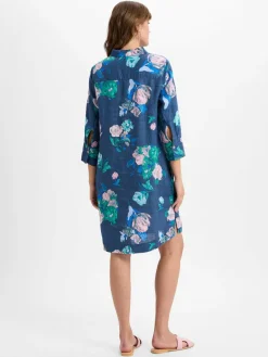 Franco Callegari Kleider<Damen Leinenkleid marine grün gemustert