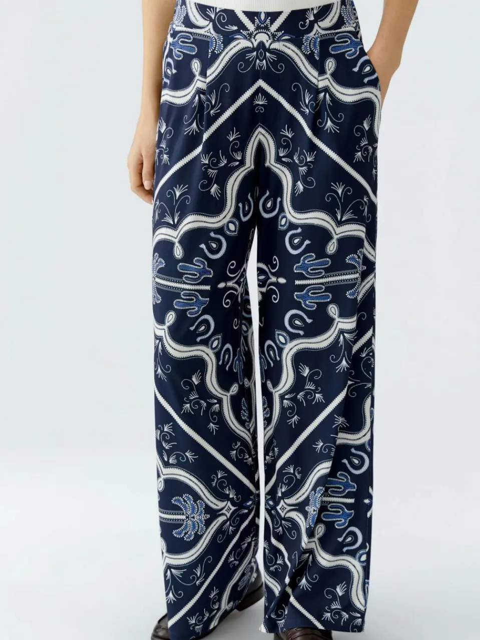 Oui Hosen<Damen Marlenehose blau bedruckt