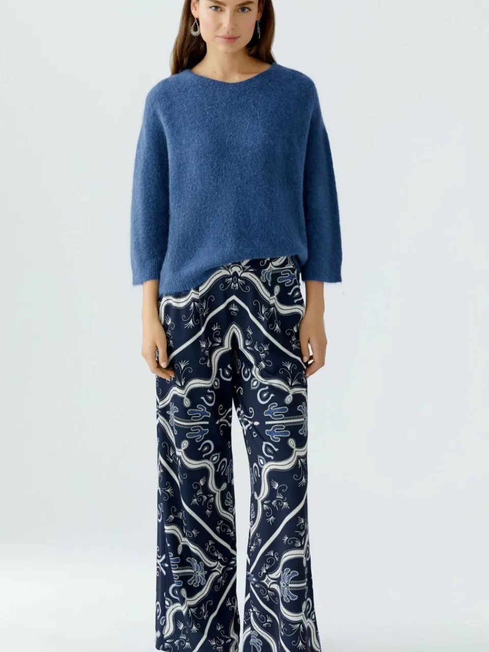 Oui Hosen<Damen Marlenehose blau bedruckt