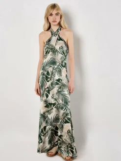 Apricot Kleider<Damen Maxikleid beige gemustert