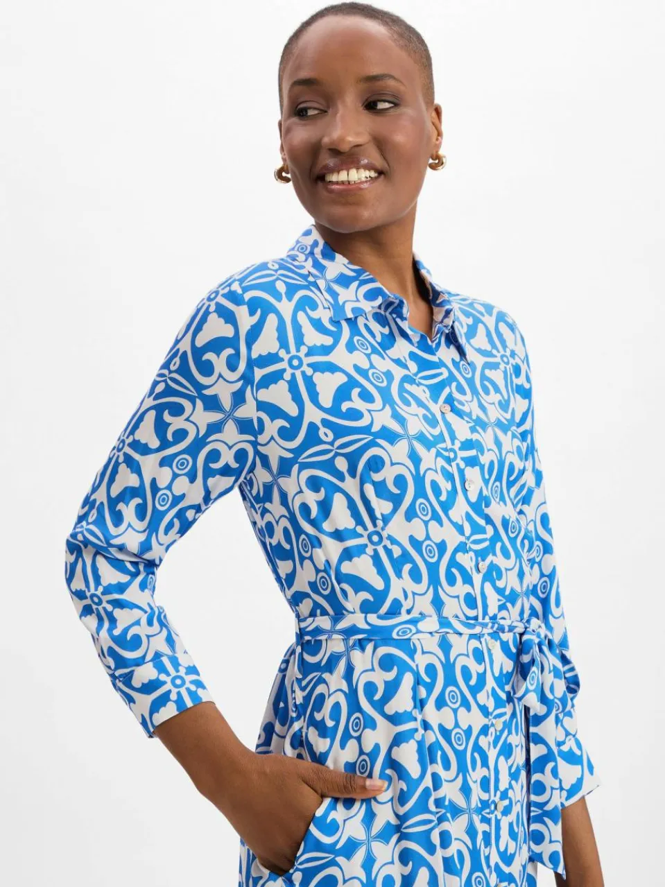 Marie Lund Kleider<Damen Maxikleid blau weiß gemustert