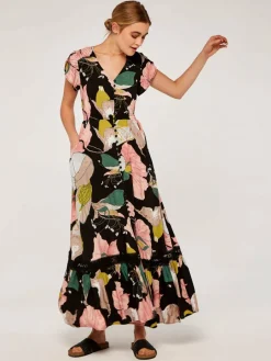 Apricot Kleider<Damen Maxikleid schwarz gemustert