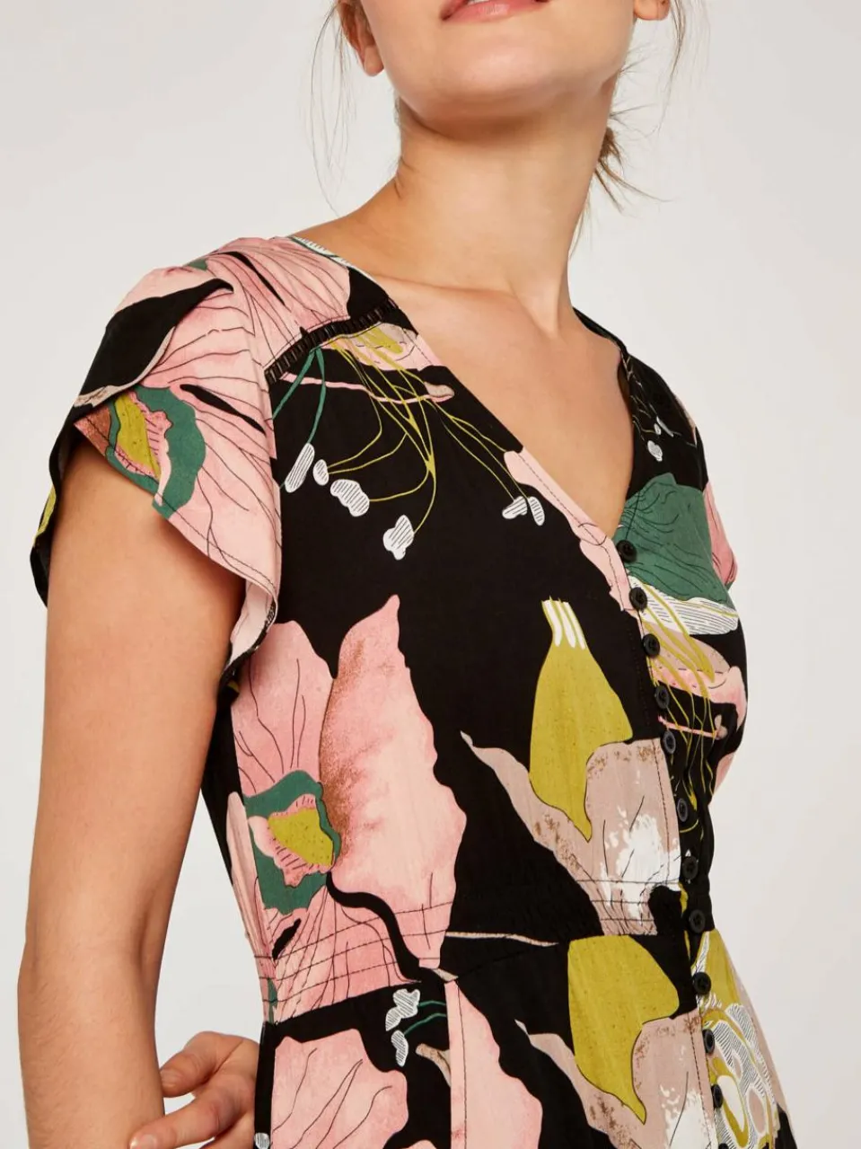 Apricot Kleider<Damen Maxikleid schwarz gemustert