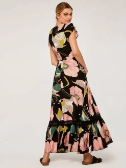 Apricot Kleider<Damen Maxikleid schwarz gemustert