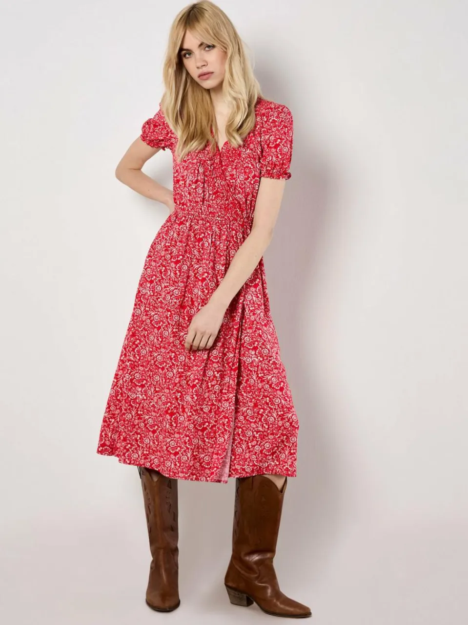 Apricot Kleider<Damen Midikleid rot gemustert