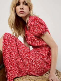 Apricot Kleider<Damen Midikleid rot gemustert