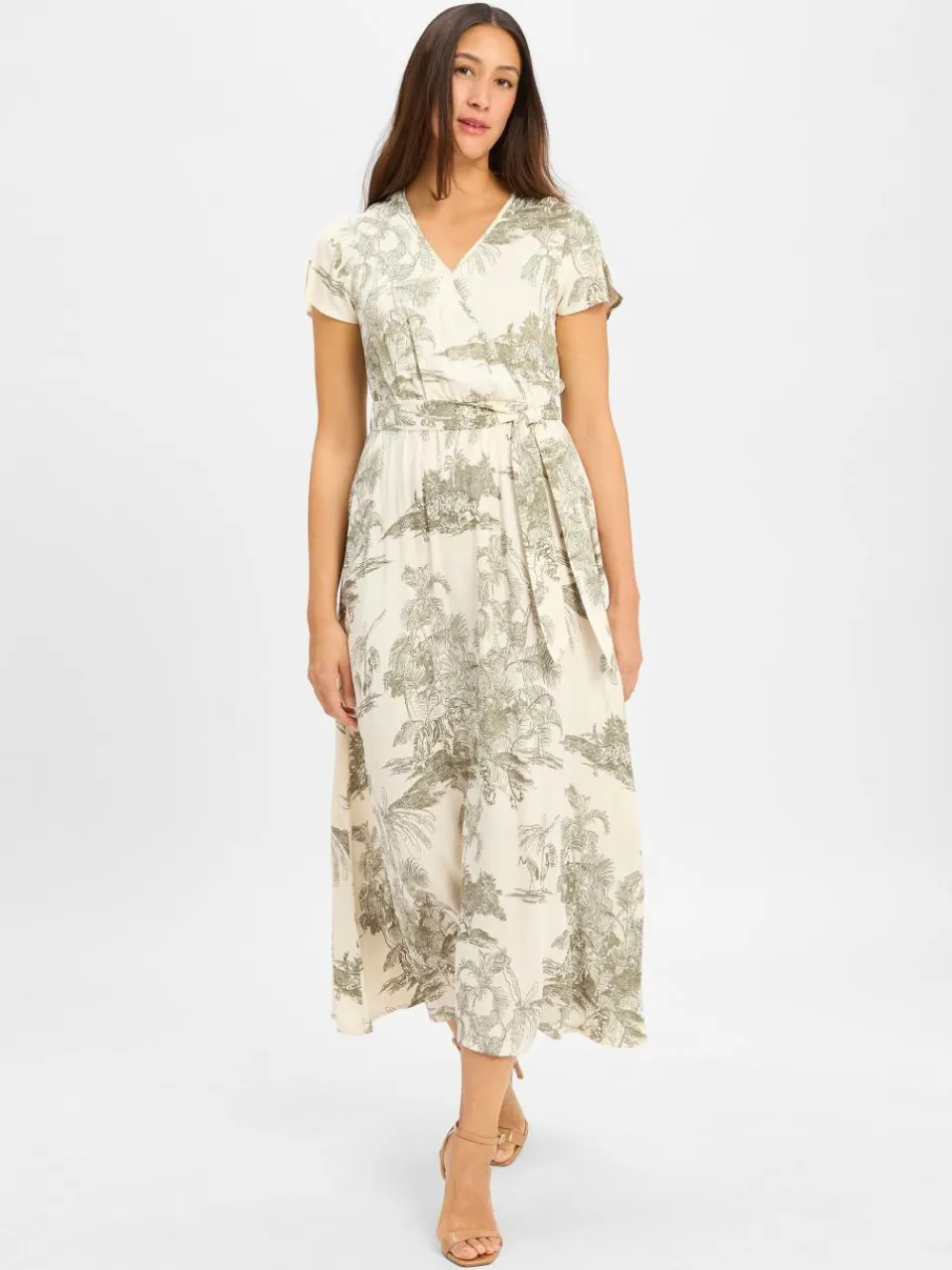 More & More Kleider<Damen Midikleid ecru schilf bedruckt