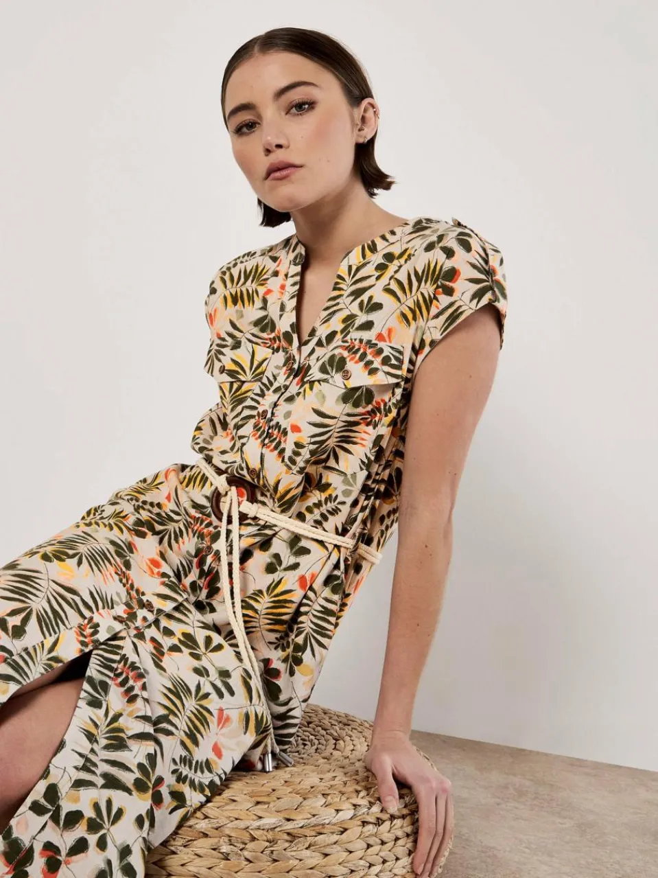 Apricot Kleider<Damen Midikleid beige gemustert