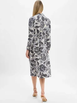 comma Kleider<Damen Midikleid marine ecru gemustert