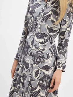 comma Kleider<Damen Midikleid marine ecru gemustert