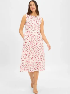 Msch Copenhagen Kleider<Damen Midikleid - MSCHFalisha ecru himbeer gemustert