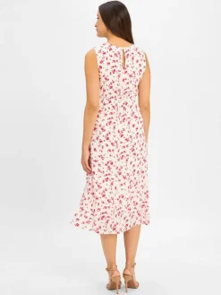 Msch Copenhagen Kleider<Damen Midikleid - MSCHFalisha ecru himbeer gemustert