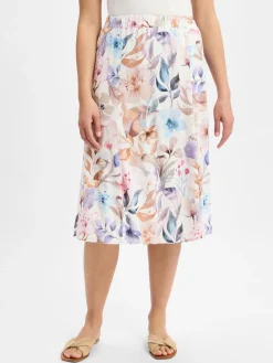 Franco Callegari Röcke<Damen Midirock mit Leinenanteil flieder weiß bedruckt