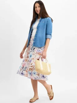 Franco Callegari Röcke<Damen Midirock mit Leinenanteil flieder weiß bedruckt