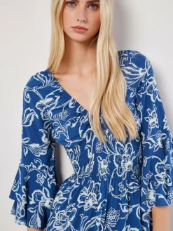 Apricot Kleider<Damen Minikleid blau gemustert