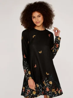 Apricot Kleider<Damen Minikleid schwarz gemustert