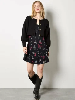 Apricot Kleider<Damen Minikleid schwarz gemustert