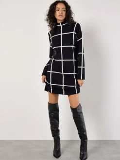 Apricot Kleider<Damen Minikleid schwarz kariert