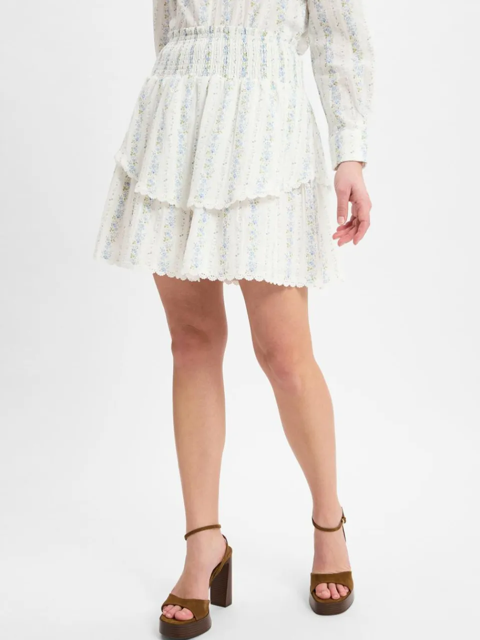 Marie Lund Collection Röcke<Damen Mini-Volantrock ecru blau gemustert