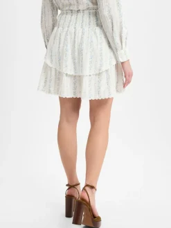 Marie Lund Collection Röcke<Damen Mini-Volantrock ecru blau gemustert