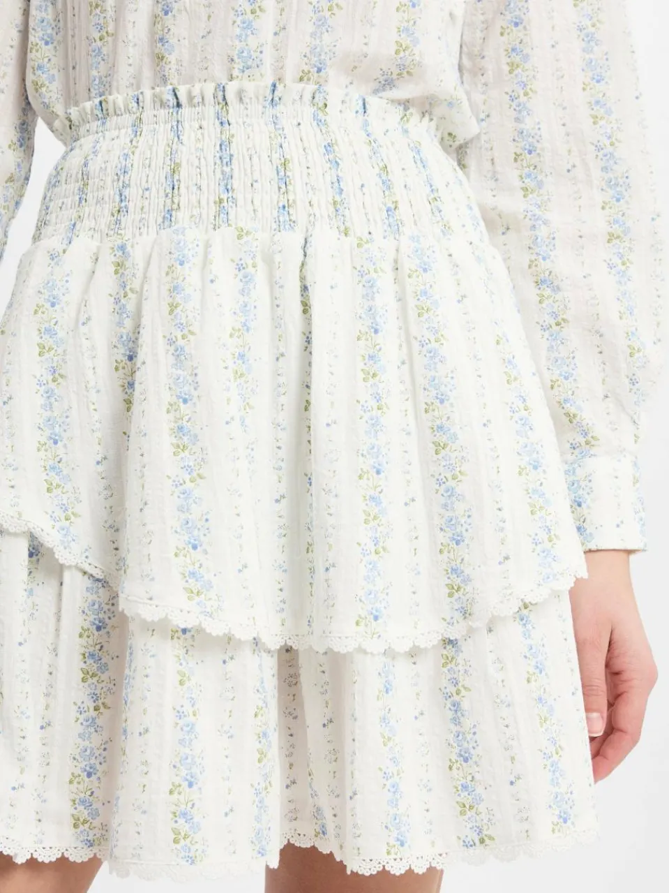 Marie Lund Collection Röcke<Damen Mini-Volantrock ecru blau gemustert