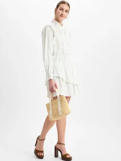 Marie Lund Collection Röcke<Damen Mini-Volantrock ecru blau gemustert