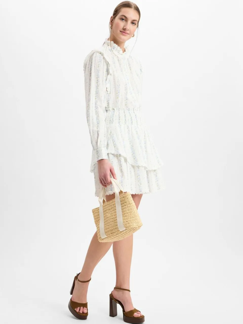 Marie Lund Collection Röcke<Damen Mini-Volantrock ecru blau gemustert