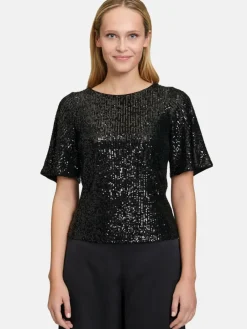 Vera Mont Blusen<Damen Pailletten-Bluse schwarz uni