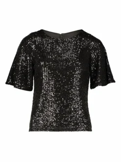 Vera Mont Blusen<Damen Pailletten-Bluse schwarz uni