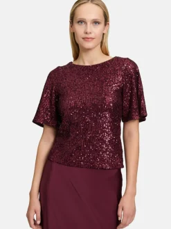 Vera Mont Blusen<Damen Pailletten-Bluse bordeaux uni