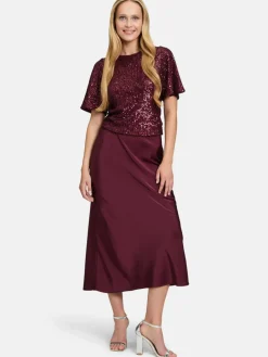 Vera Mont Blusen<Damen Pailletten-Bluse bordeaux uni