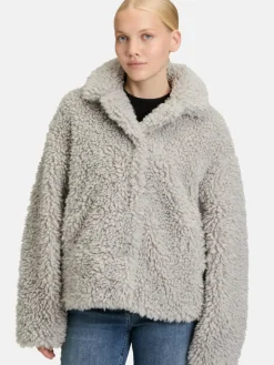 Amber & June Jacken & Westen<Damen Plüschjacke grau light stone uni
