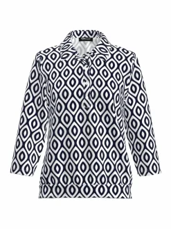 Frank Walder Shirts & Tops<Damen Poloshirt weiß blau gemustert