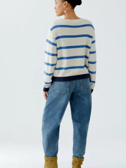 Oui Pullover & Strickjacken<Damen Pullover weiß blau gestreift