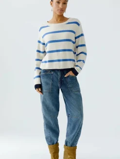 Oui Pullover & Strickjacken<Damen Pullover weiß blau gestreift