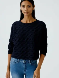 Oui Pullover & Strickjacken<Damen Pullover blau uni