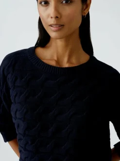 Oui Pullover & Strickjacken<Damen Pullover blau uni