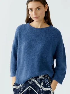 Oui Pullover & Strickjacken<Damen Pullover blau uni
