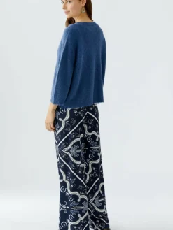 Oui Pullover & Strickjacken<Damen Pullover blau uni