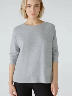 Oui Pullover & Strickjacken<Damen Pullover hellgrau uni