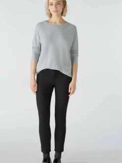 Oui Pullover & Strickjacken<Damen Pullover hellgrau uni